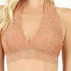🎉 CLEARANCE Zenana Outfitters Halter Neck Lace Bra - Camel